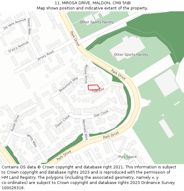 11, MIROSA DRIVE, MALDON, CM9 5NB: Location map and indicative extent of plot