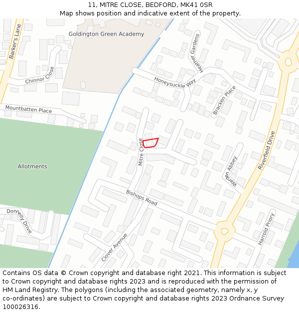 11, MITRE CLOSE, BEDFORD, MK41 0SR: Location map and indicative extent of plot