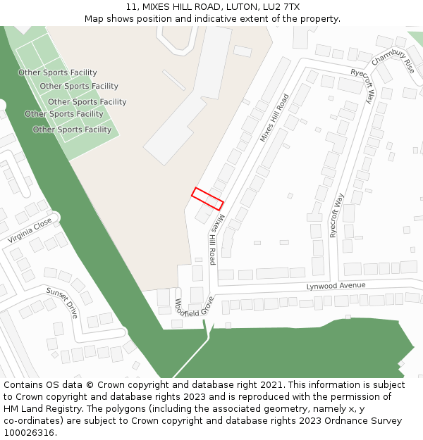 11, MIXES HILL ROAD, LUTON, LU2 7TX: Location map and indicative extent of plot
