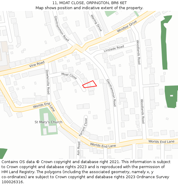 11, MOAT CLOSE, ORPINGTON, BR6 6ET: Location map and indicative extent of plot