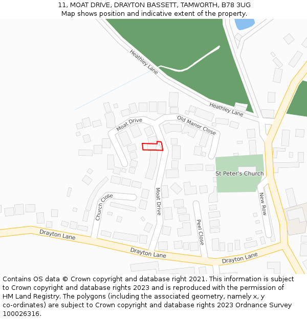 11, MOAT DRIVE, DRAYTON BASSETT, TAMWORTH, B78 3UG: Location map and indicative extent of plot