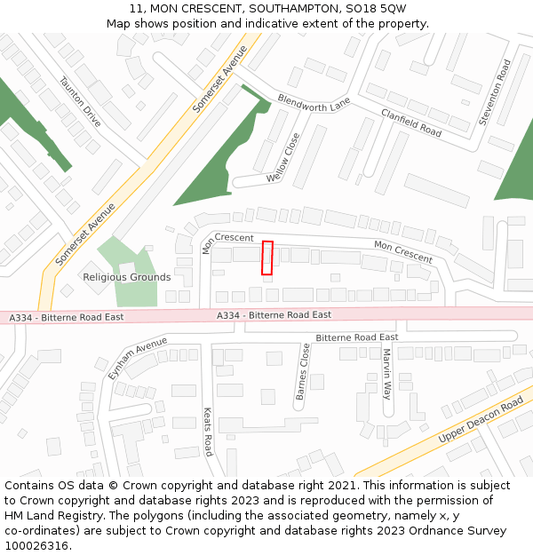 11, MON CRESCENT, SOUTHAMPTON, SO18 5QW: Location map and indicative extent of plot