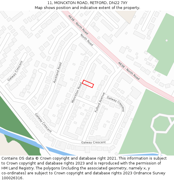 11, MONCKTON ROAD, RETFORD, DN22 7XY: Location map and indicative extent of plot