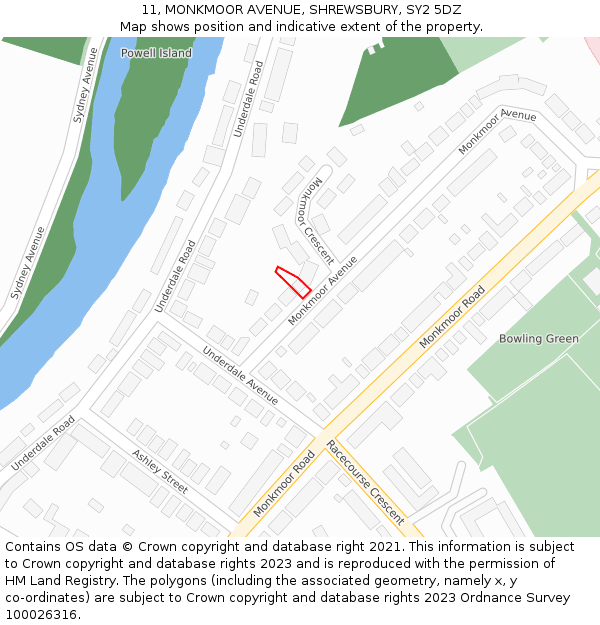 11, MONKMOOR AVENUE, SHREWSBURY, SY2 5DZ: Location map and indicative extent of plot