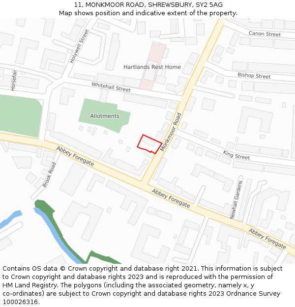 11, MONKMOOR ROAD, SHREWSBURY, SY2 5AG: Location map and indicative extent of plot