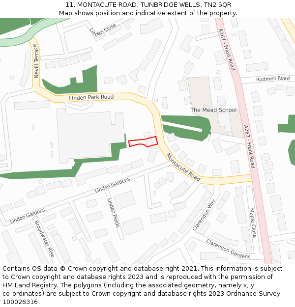 11, MONTACUTE ROAD, TUNBRIDGE WELLS, TN2 5QR: Location map and indicative extent of plot