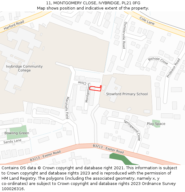 11, MONTGOMERY CLOSE, IVYBRIDGE, PL21 0FG: Location map and indicative extent of plot