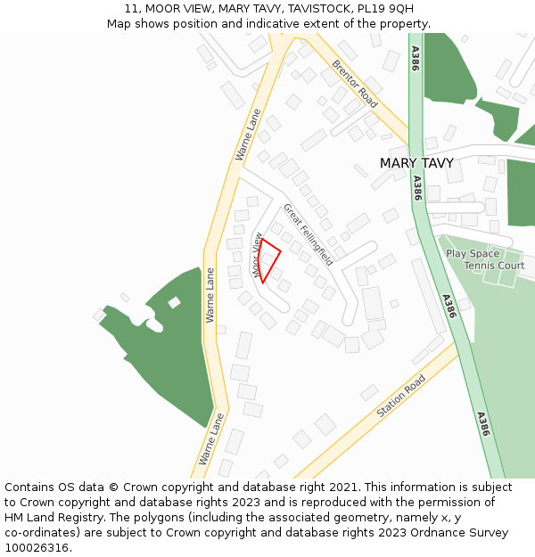 11, MOOR VIEW, MARY TAVY, TAVISTOCK, PL19 9QH: Location map and indicative extent of plot