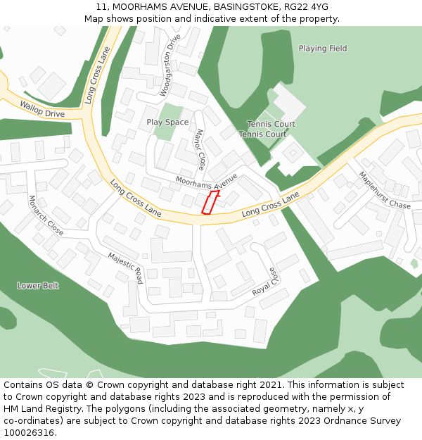 11, MOORHAMS AVENUE, BASINGSTOKE, RG22 4YG: Location map and indicative extent of plot