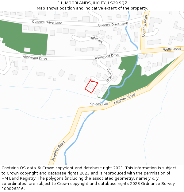 11, MOORLANDS, ILKLEY, LS29 9QZ: Location map and indicative extent of plot