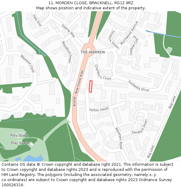 11, MORDEN CLOSE, BRACKNELL, RG12 9RZ: Location map and indicative extent of plot