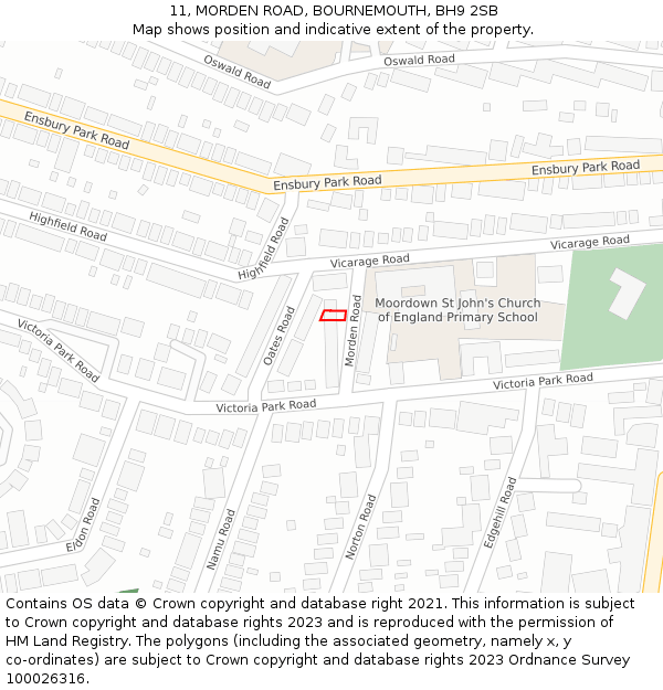 11, MORDEN ROAD, BOURNEMOUTH, BH9 2SB: Location map and indicative extent of plot