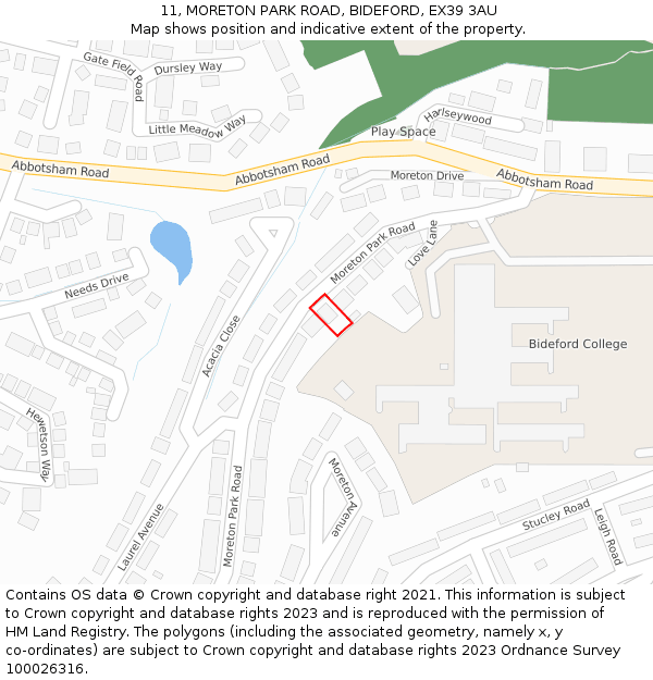 11, MORETON PARK ROAD, BIDEFORD, EX39 3AU: Location map and indicative extent of plot