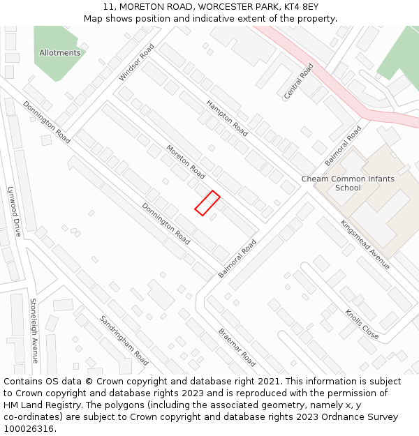 11, MORETON ROAD, WORCESTER PARK, KT4 8EY: Location map and indicative extent of plot