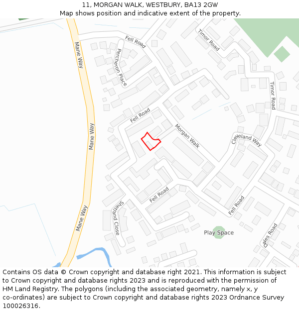11, MORGAN WALK, WESTBURY, BA13 2GW: Location map and indicative extent of plot