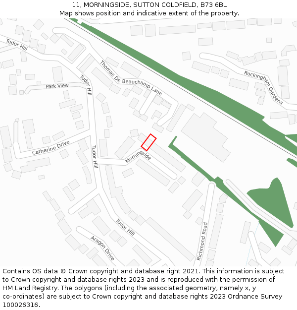 11, MORNINGSIDE, SUTTON COLDFIELD, B73 6BL: Location map and indicative extent of plot