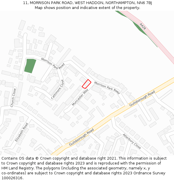 11, MORRISON PARK ROAD, WEST HADDON, NORTHAMPTON, NN6 7BJ: Location map and indicative extent of plot