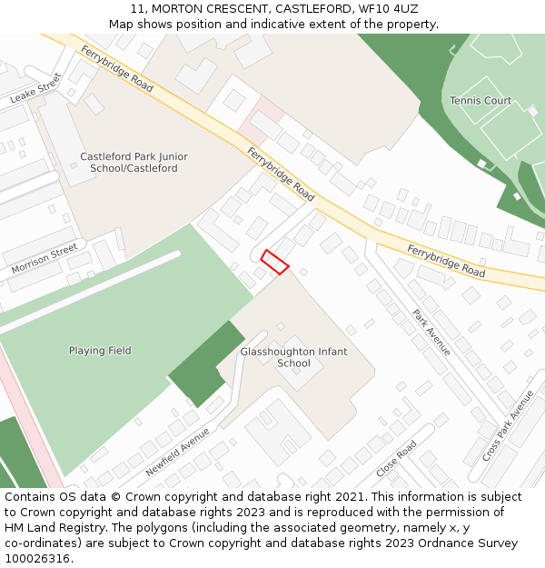 11, MORTON CRESCENT, CASTLEFORD, WF10 4UZ: Location map and indicative extent of plot