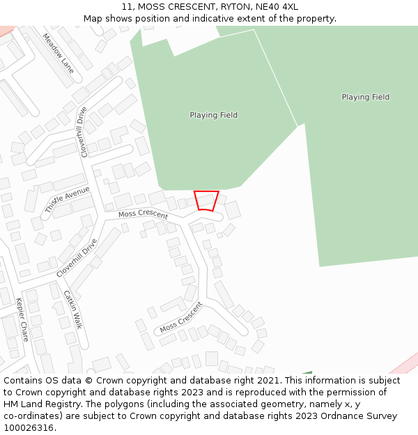 11, MOSS CRESCENT, RYTON, NE40 4XL: Location map and indicative extent of plot