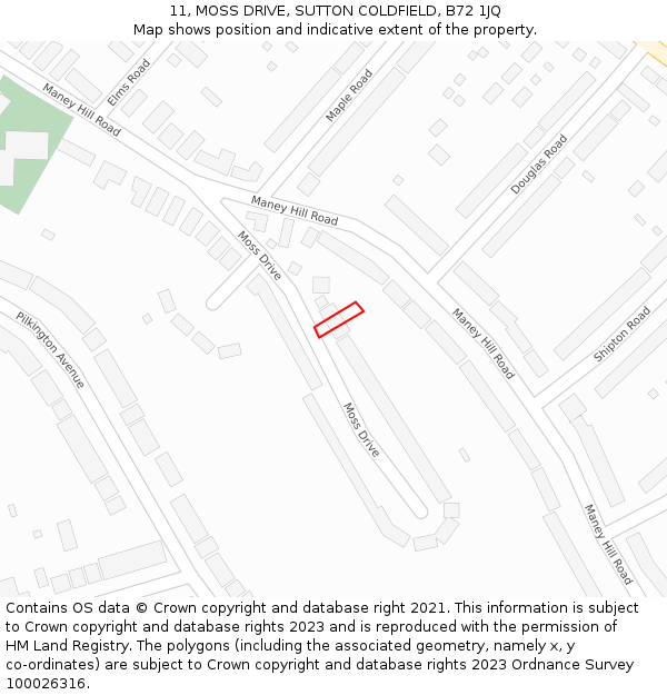 11, MOSS DRIVE, SUTTON COLDFIELD, B72 1JQ: Location map and indicative extent of plot