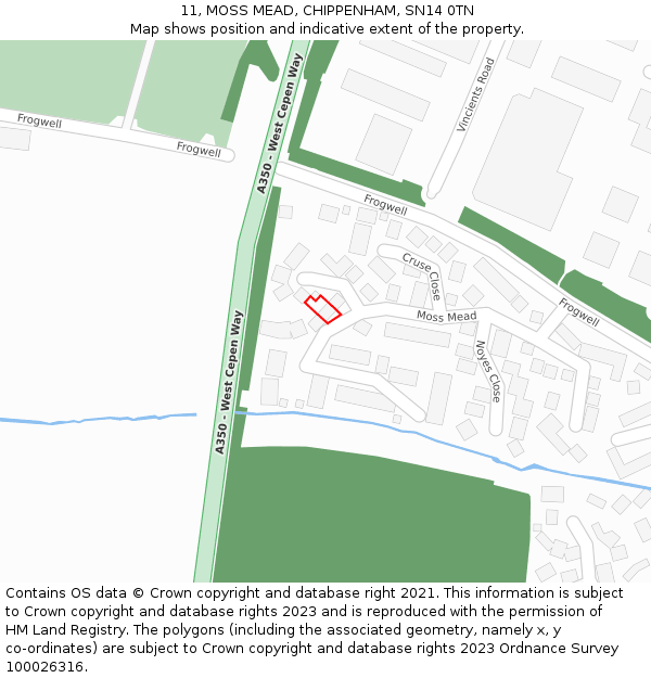 11, MOSS MEAD, CHIPPENHAM, SN14 0TN: Location map and indicative extent of plot