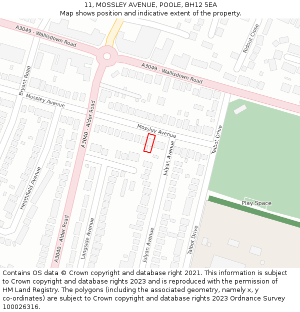 11, MOSSLEY AVENUE, POOLE, BH12 5EA: Location map and indicative extent of plot