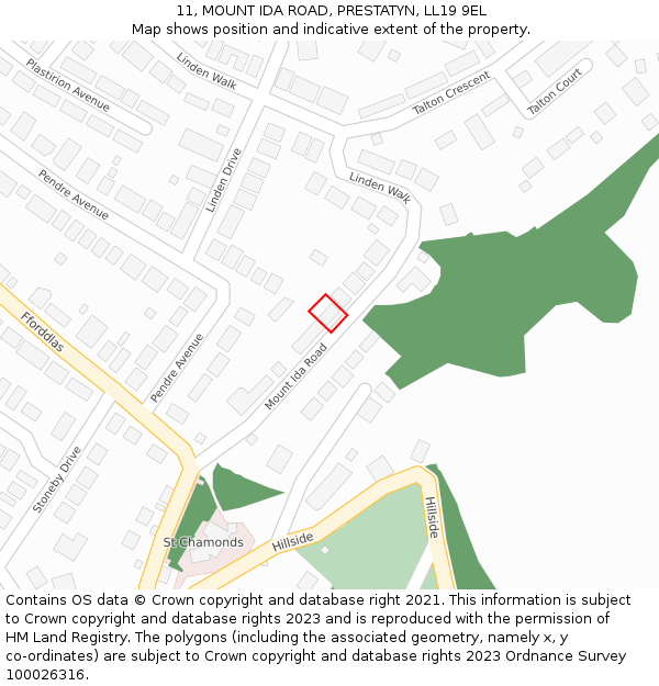11, MOUNT IDA ROAD, PRESTATYN, LL19 9EL: Location map and indicative extent of plot