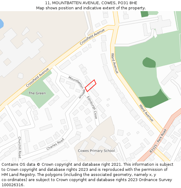 11, MOUNTBATTEN AVENUE, COWES, PO31 8HE: Location map and indicative extent of plot