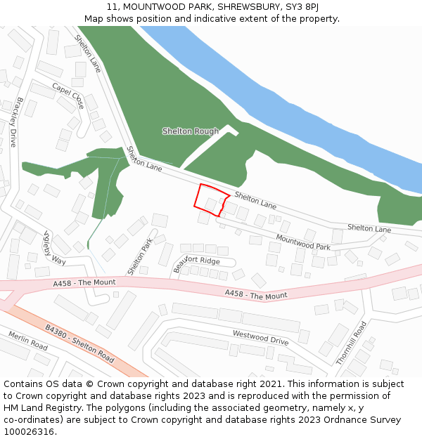 11, MOUNTWOOD PARK, SHREWSBURY, SY3 8PJ: Location map and indicative extent of plot