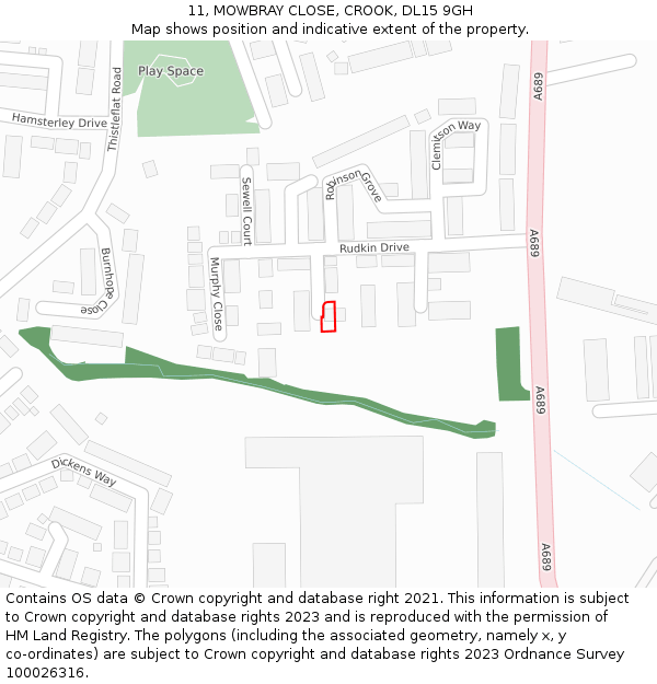 11, MOWBRAY CLOSE, CROOK, DL15 9GH: Location map and indicative extent of plot