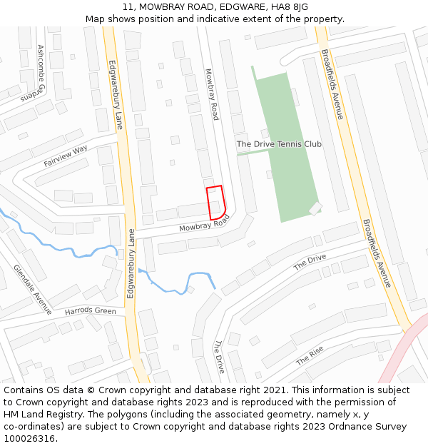 11, MOWBRAY ROAD, EDGWARE, HA8 8JG: Location map and indicative extent of plot