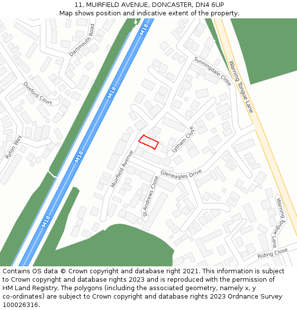 11, MUIRFIELD AVENUE, DONCASTER, DN4 6UP: Location map and indicative extent of plot