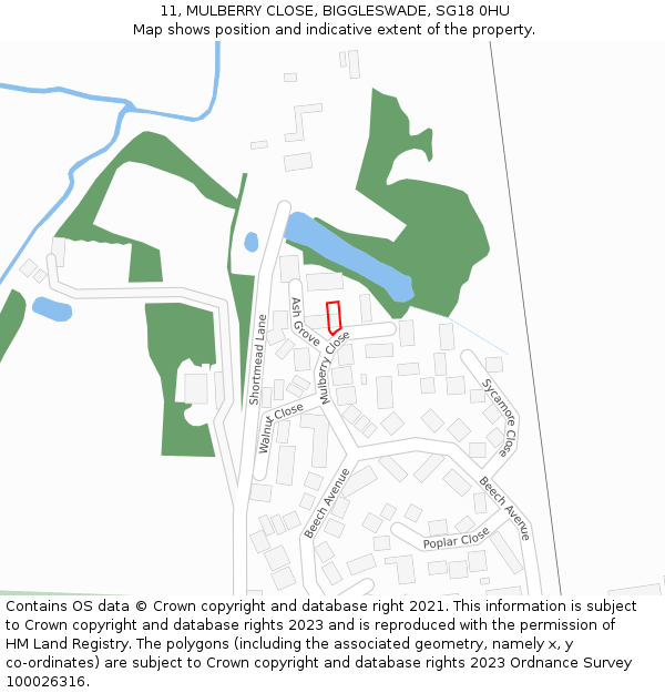 11, MULBERRY CLOSE, BIGGLESWADE, SG18 0HU: Location map and indicative extent of plot