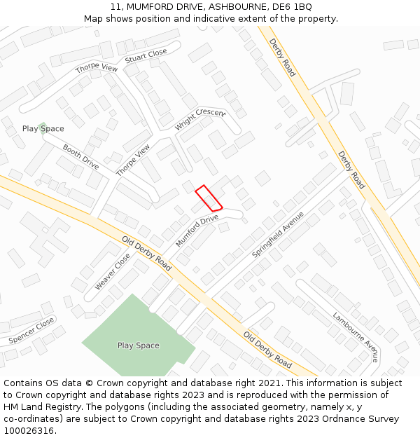 11, MUMFORD DRIVE, ASHBOURNE, DE6 1BQ: Location map and indicative extent of plot