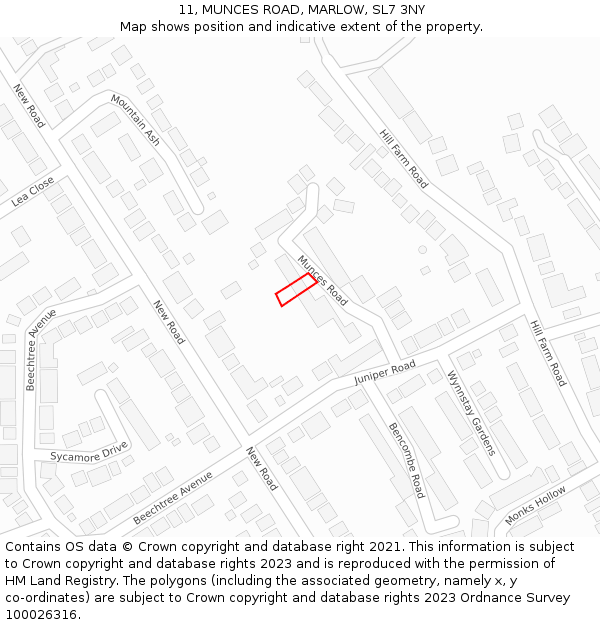 11, MUNCES ROAD, MARLOW, SL7 3NY: Location map and indicative extent of plot
