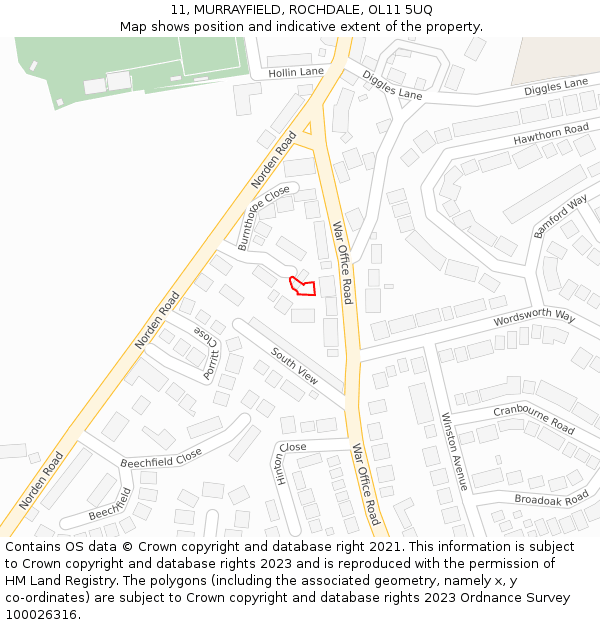 11, MURRAYFIELD, ROCHDALE, OL11 5UQ: Location map and indicative extent of plot