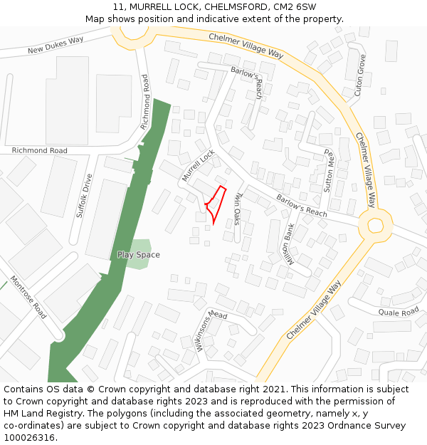 11, MURRELL LOCK, CHELMSFORD, CM2 6SW: Location map and indicative extent of plot