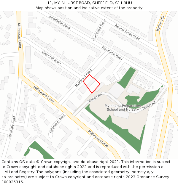 11, MYLNHURST ROAD, SHEFFIELD, S11 9HU: Location map and indicative extent of plot