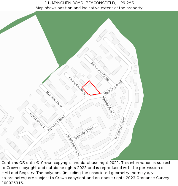 11, MYNCHEN ROAD, BEACONSFIELD, HP9 2AS: Location map and indicative extent of plot