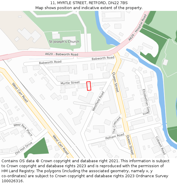 11, MYRTLE STREET, RETFORD, DN22 7BS: Location map and indicative extent of plot