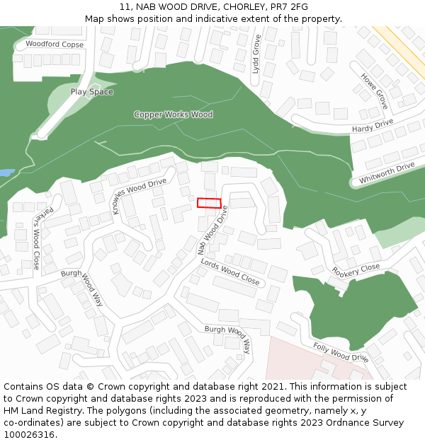 11, NAB WOOD DRIVE, CHORLEY, PR7 2FG: Location map and indicative extent of plot