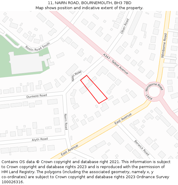 11, NAIRN ROAD, BOURNEMOUTH, BH3 7BD: Location map and indicative extent of plot