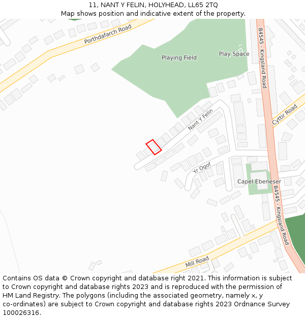 11, NANT Y FELIN, HOLYHEAD, LL65 2TQ: Location map and indicative extent of plot