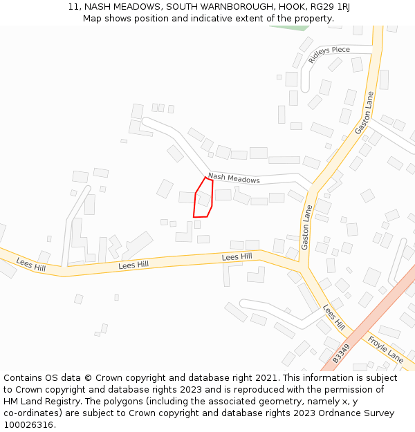 11, NASH MEADOWS, SOUTH WARNBOROUGH, HOOK, RG29 1RJ: Location map and indicative extent of plot