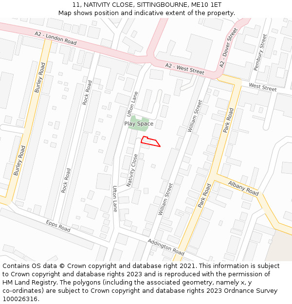 11, NATIVITY CLOSE, SITTINGBOURNE, ME10 1ET: Location map and indicative extent of plot