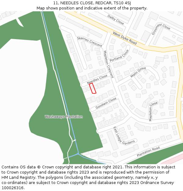 11, NEEDLES CLOSE, REDCAR, TS10 4SJ: Location map and indicative extent of plot