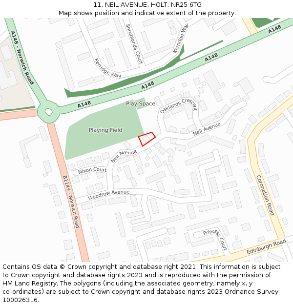 11, NEIL AVENUE, HOLT, NR25 6TG: Location map and indicative extent of plot