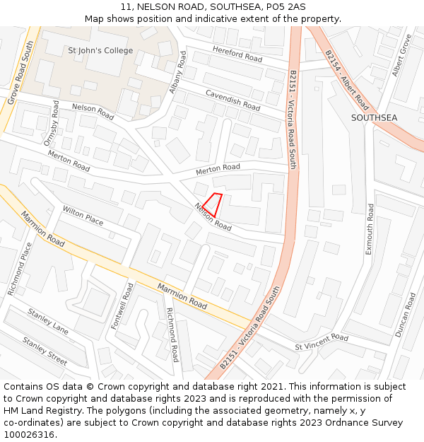 11, NELSON ROAD, SOUTHSEA, PO5 2AS: Location map and indicative extent of plot