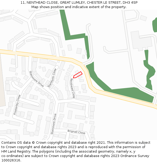 11, NENTHEAD CLOSE, GREAT LUMLEY, CHESTER LE STREET, DH3 4SP: Location map and indicative extent of plot