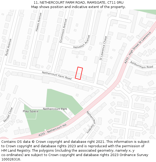 11, NETHERCOURT FARM ROAD, RAMSGATE, CT11 0RU: Location map and indicative extent of plot